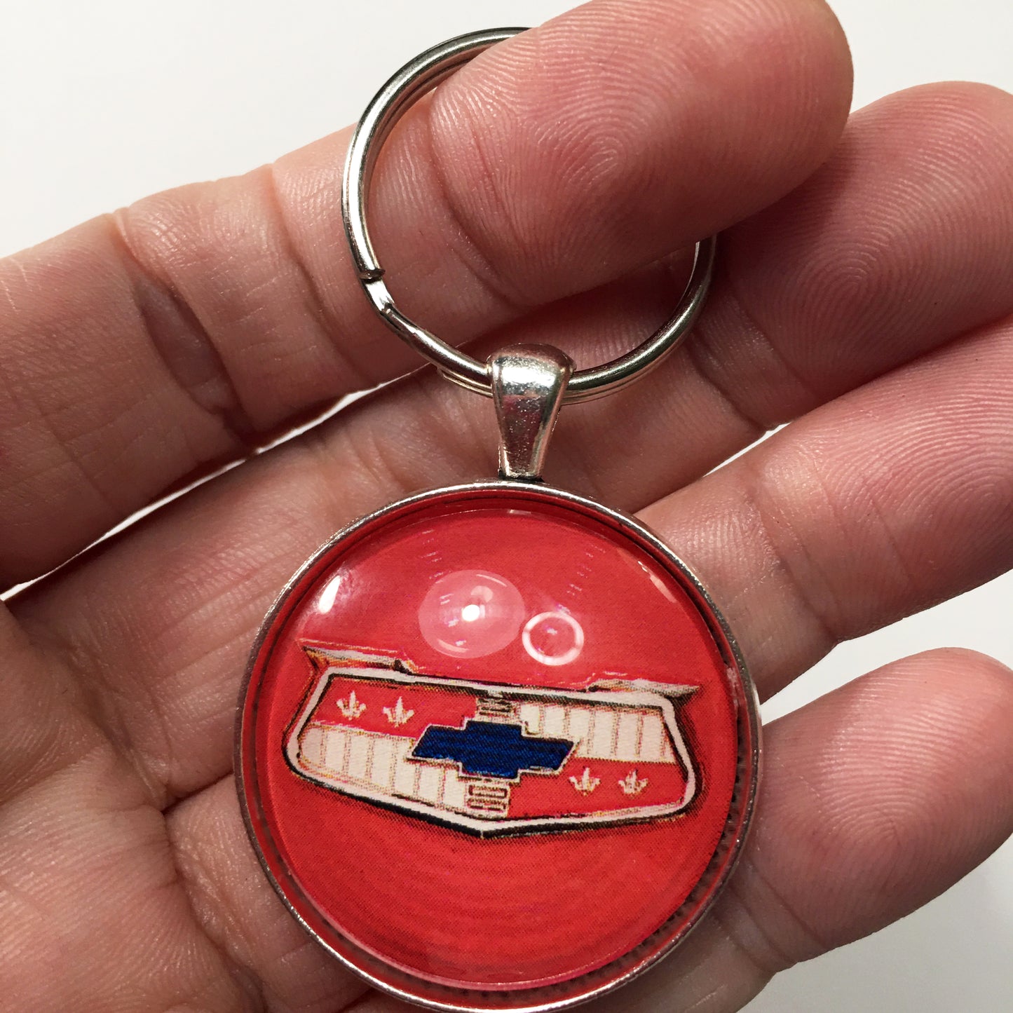 Vintage Chevrolet Bel Air Red Wheel Center Cap Spinner Emblem 1.2" Keychain