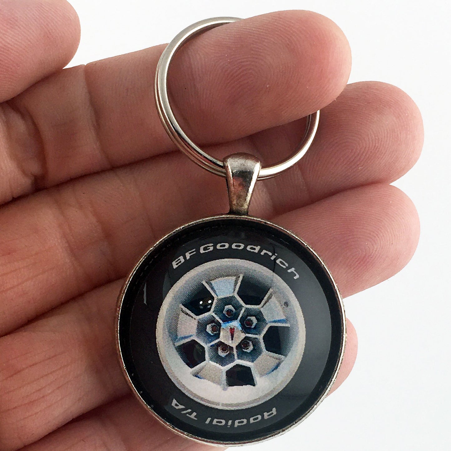 Vintage 2nd Gen Firebird Silver Honeycomb Wheel 1.2" Diameter Keychain