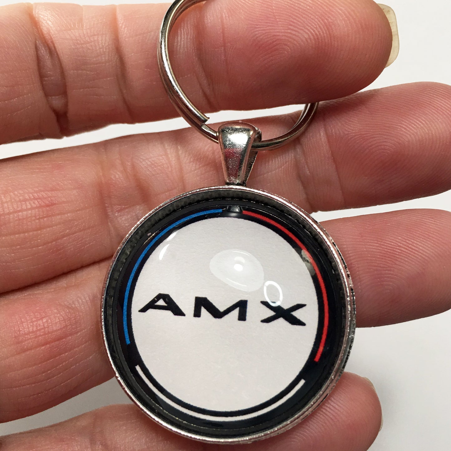 American Motors Corporation White AMX Emblem Badge 1.2" Keychain