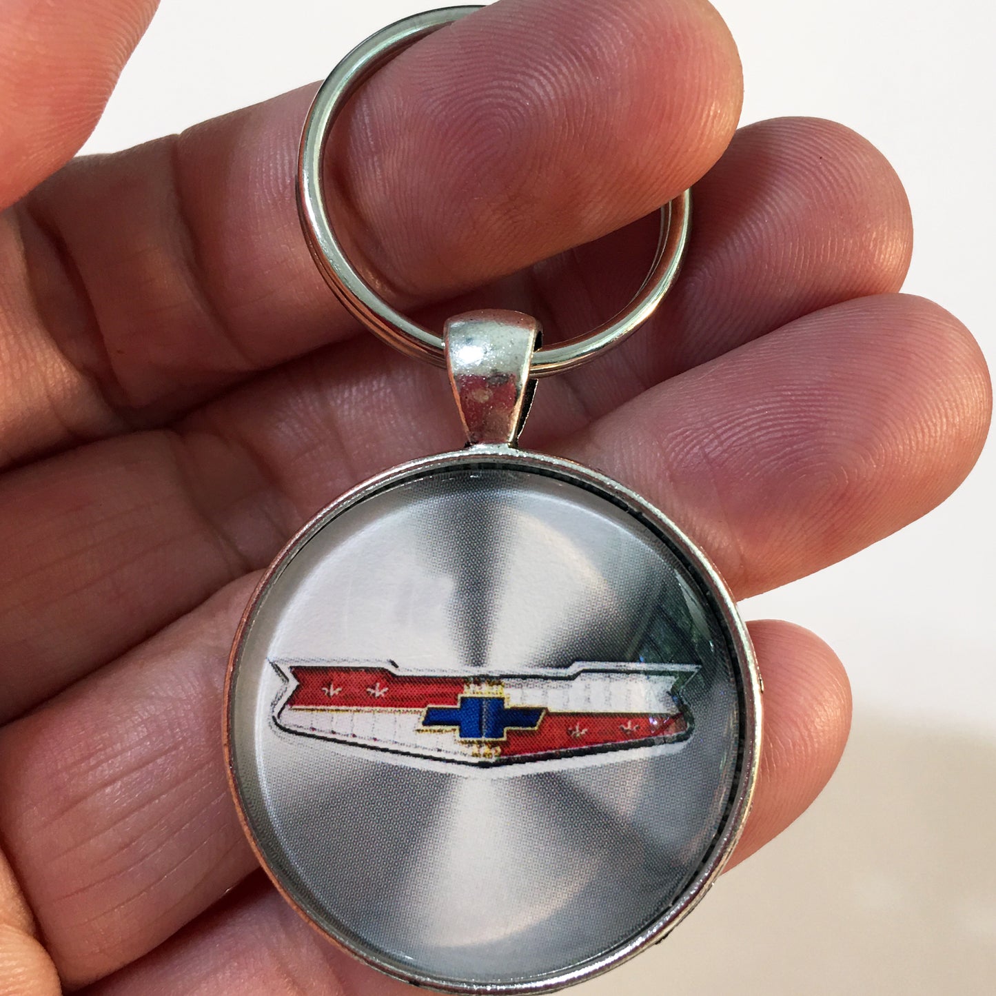 Vintage Chevrolet Bel Air Chrome Emblem 1.2" Keychain