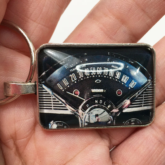 Vintage Chevrolet Bel Air 210 110 MPH Speedometer 1" x 1.25" Keychain