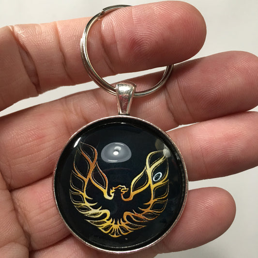 Vintage 2nd Gen Firebird Gold Hood Decal 1.2" Diameter Keychain