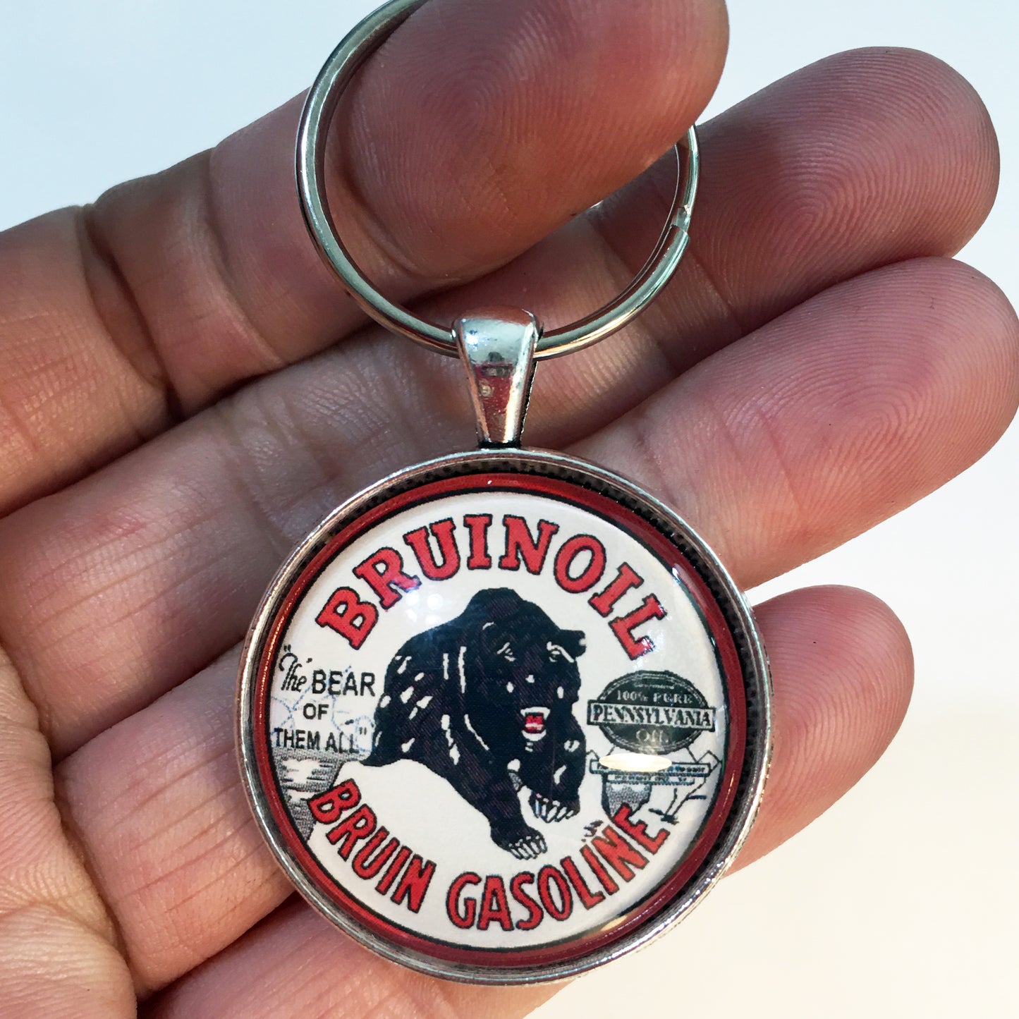 Vintage Bruinoil Bruin Gasoline Sign 1.2" Keychain