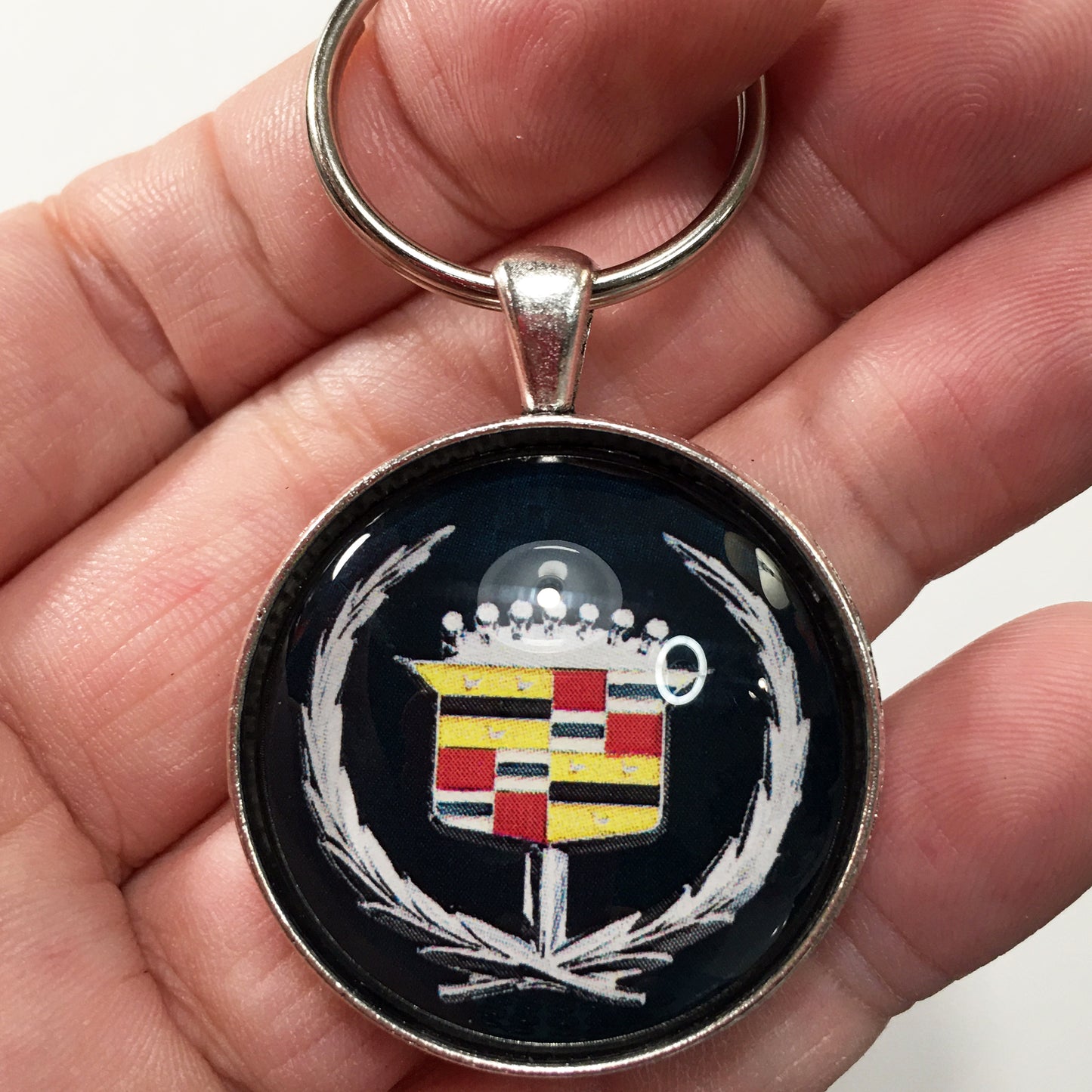 Vintage Cadillac 1963-2000 Chrome Wreath Fender Emblem 1.2" Keychain