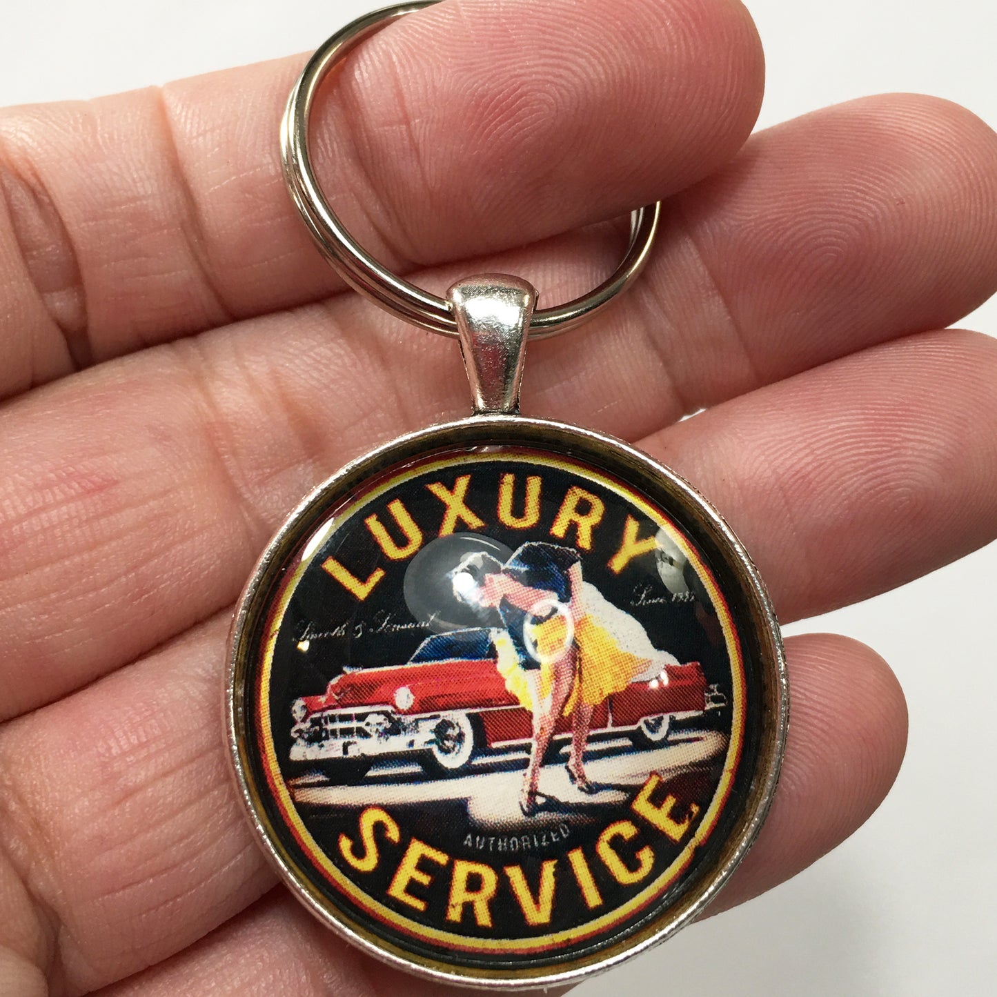 Vintage Cadillac Luxury Service Sign 1.2" Keychain