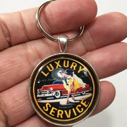 Vintage Cadillac Luxury Service Sign 1.2" Keychain
