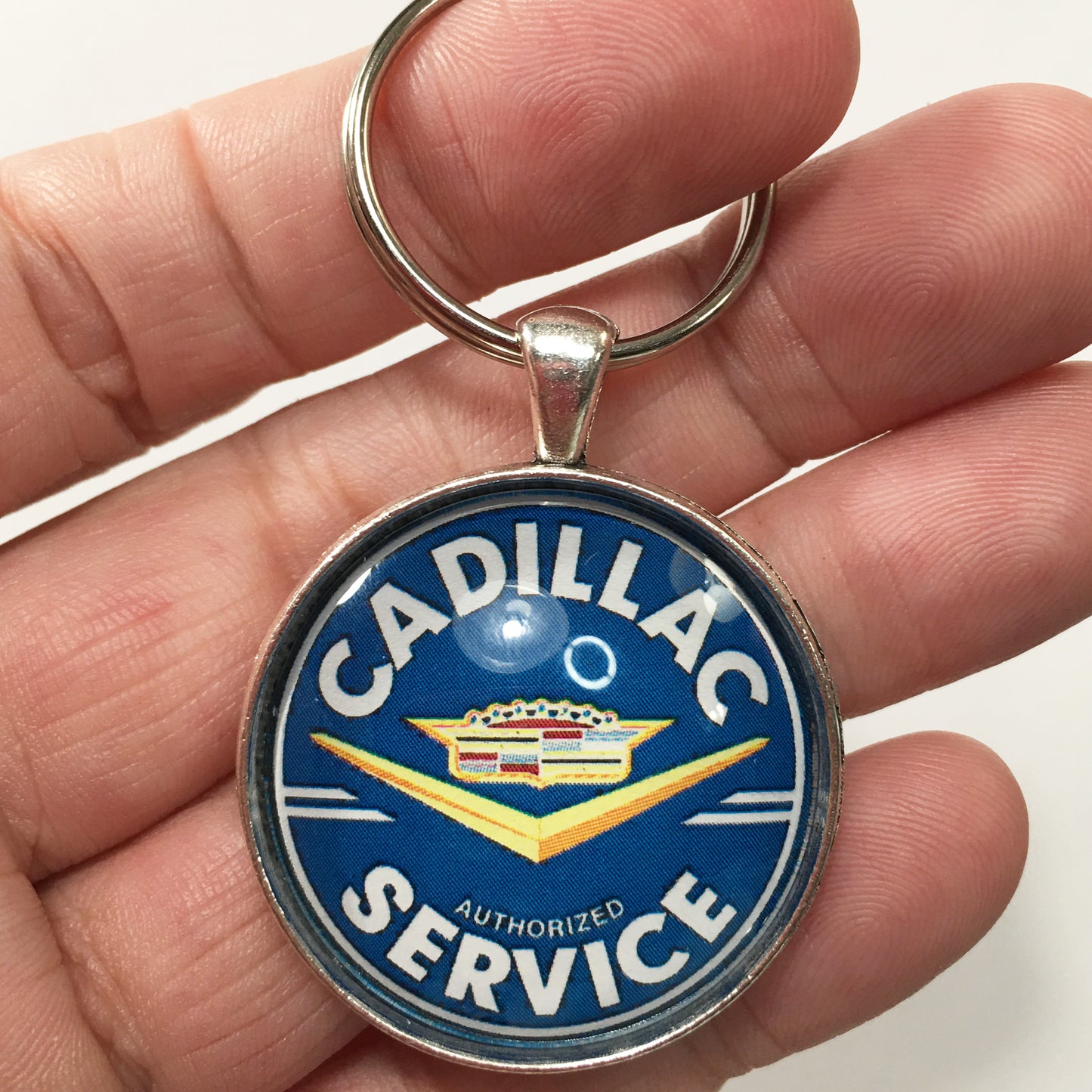 Vintage Cadillac Service Sign with Crest 1.2" Keychain