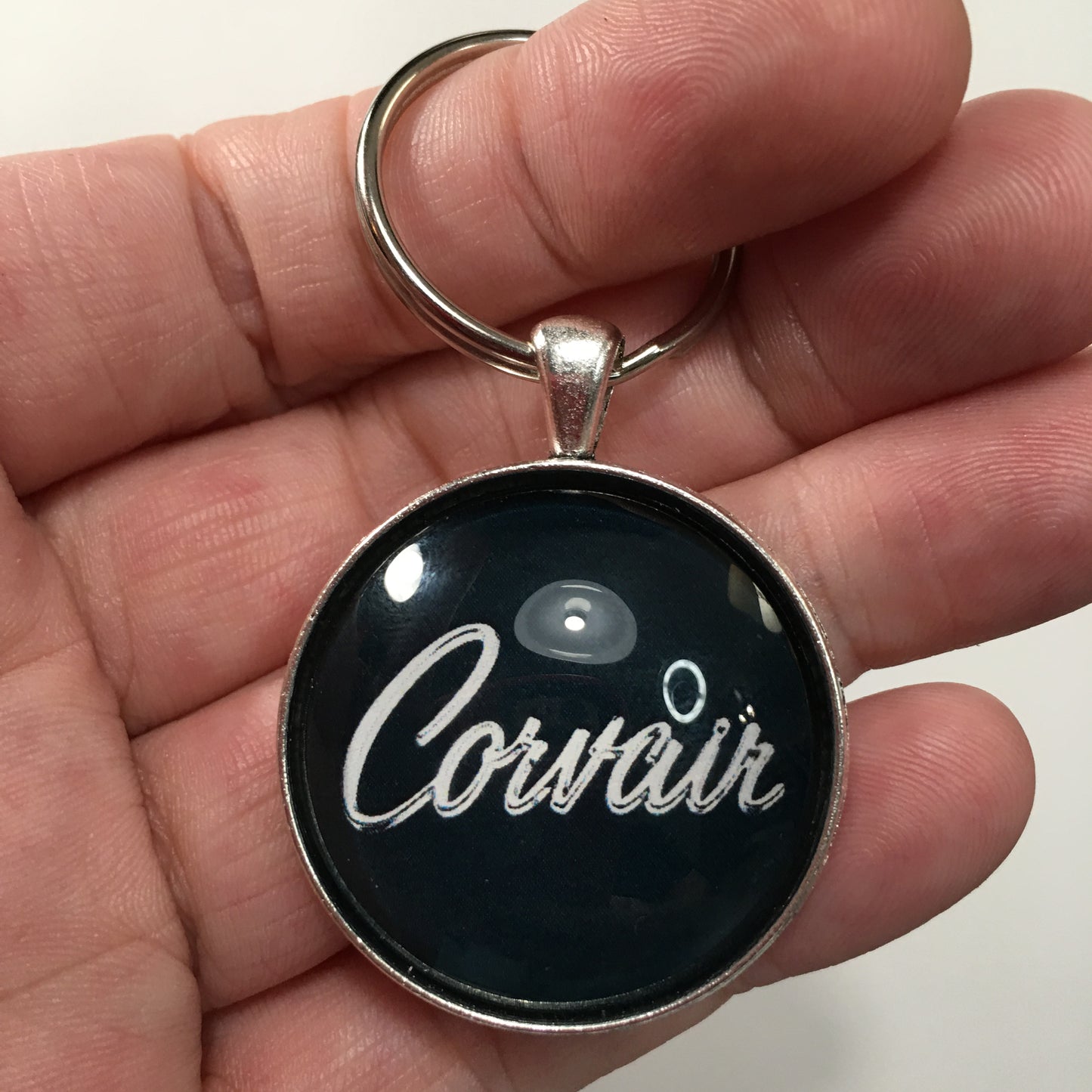 Vintage Chevrolet Corvair Chrome Emblem Badge Logo 1.2" Keychain