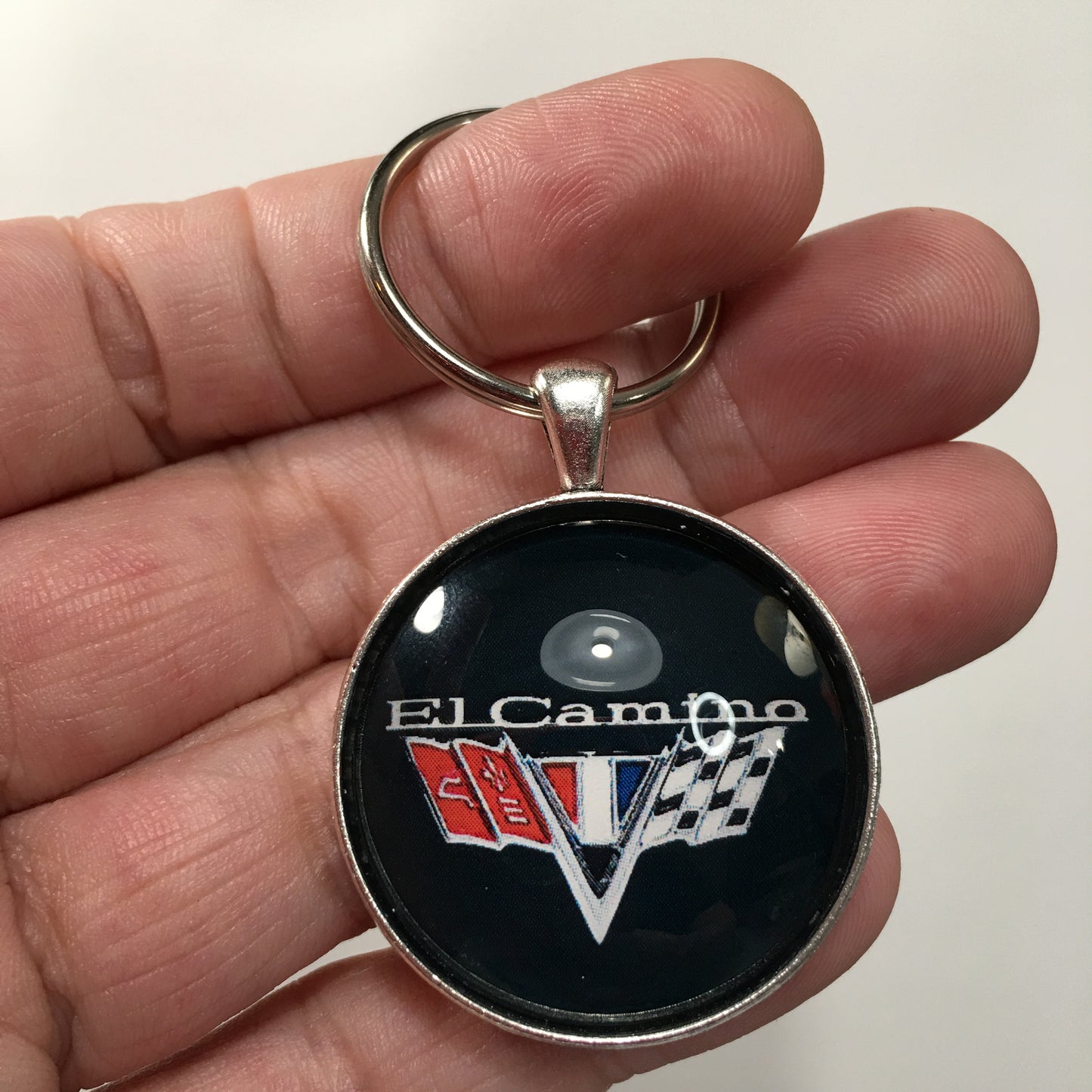 Vintage Chevrolet El Camino V Flags Chrome Emblem Badge Logo 1.2" Keychain