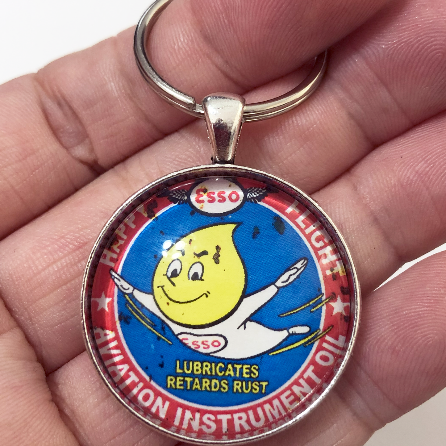 Vintage Esso Aviation Instrument Oil Gasoline Sign 1.2" Keychain
