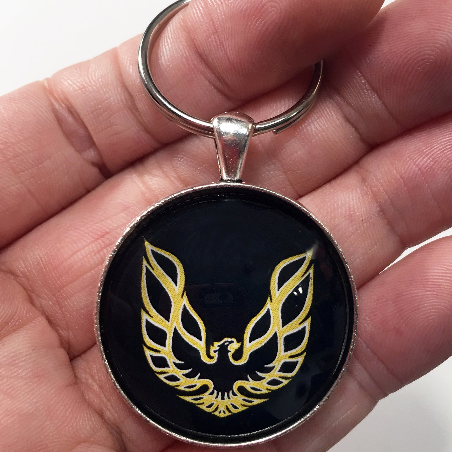 Vintage 2nd Gen Firebird Gold and White Hood Decal 1.2" Diameter Keychain