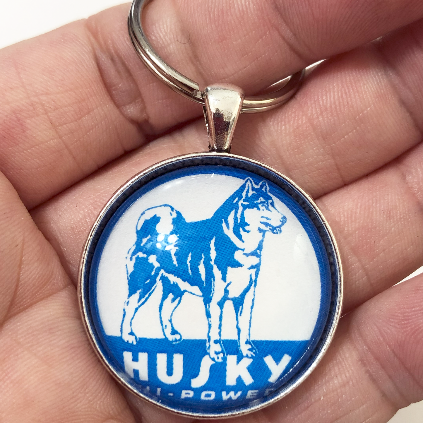 Vintage Husky Hi Power Gasoline Sign 1.2" Keychain