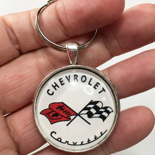 Vintage 1950's Chevrolet Corvette C1 Racing Flag Emblem Badge Logo 1.2" Keychain
