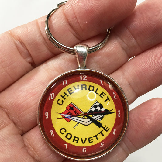 Vintage 1950's Chevrolet Corvette C1 "Clock" Racing Flag Emblem Badge Logo 1.2" Keychain
