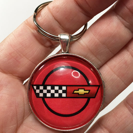 Vintage 1984-1996  Chevrolet Corvette C4 Red Emblem  1.2" Keychain
