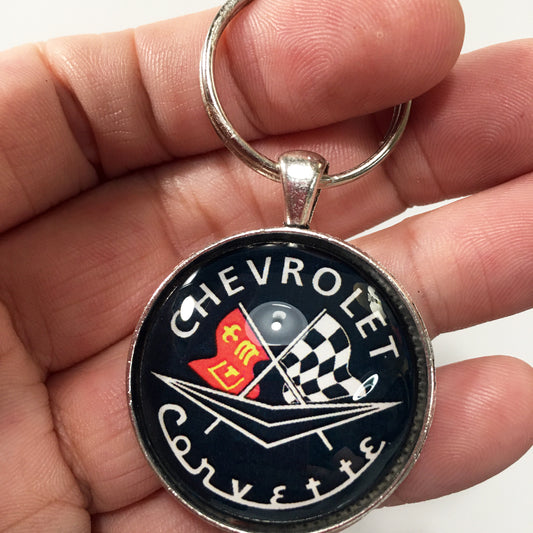 Vintage 1950's Chevrolet Corvette C1 Racing Flag Emblem Badge Logo 1.2" Keychain
