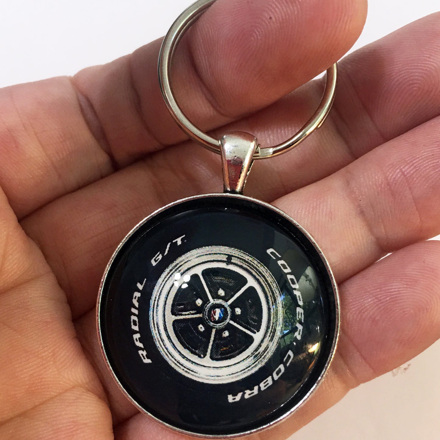 Vintage Buick Tri Crest Mag Wheel Cooper Cobra 1.2" Keychain