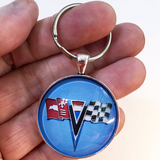 Vintage 1960's Chevrolet Corvette C2 Emblem Badge Logo 1.2" Keychain