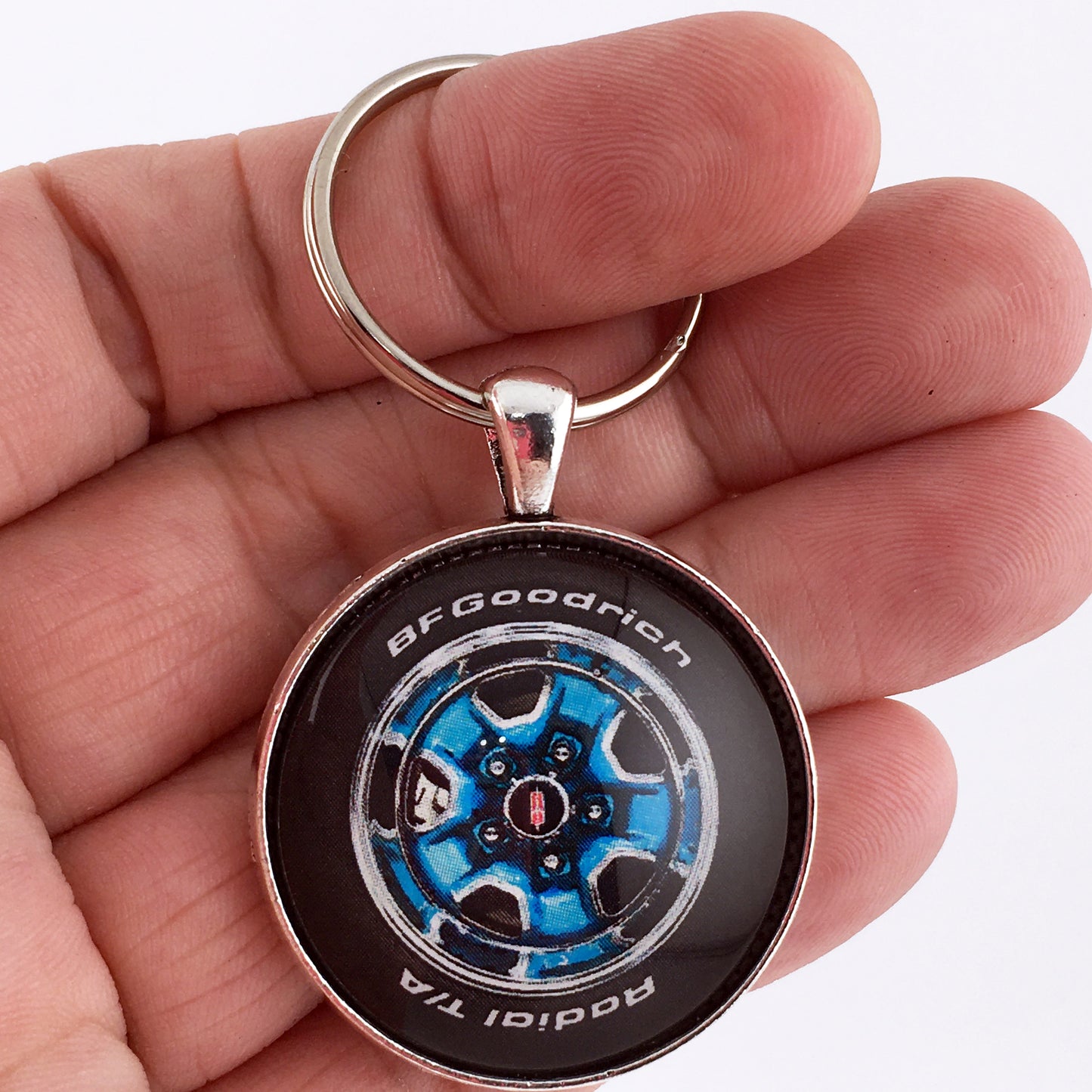 Vintage Oldsmobile Cutlass Supreme Rallye Wheel Viking Blue 1.2" Diameter Keychain