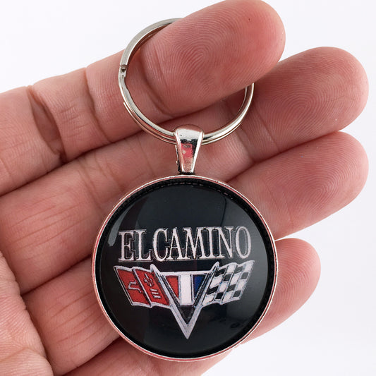 Vintage Chevrolet El Camino V Flags Chrome Emblem Badge Logo 1.2" Keychain