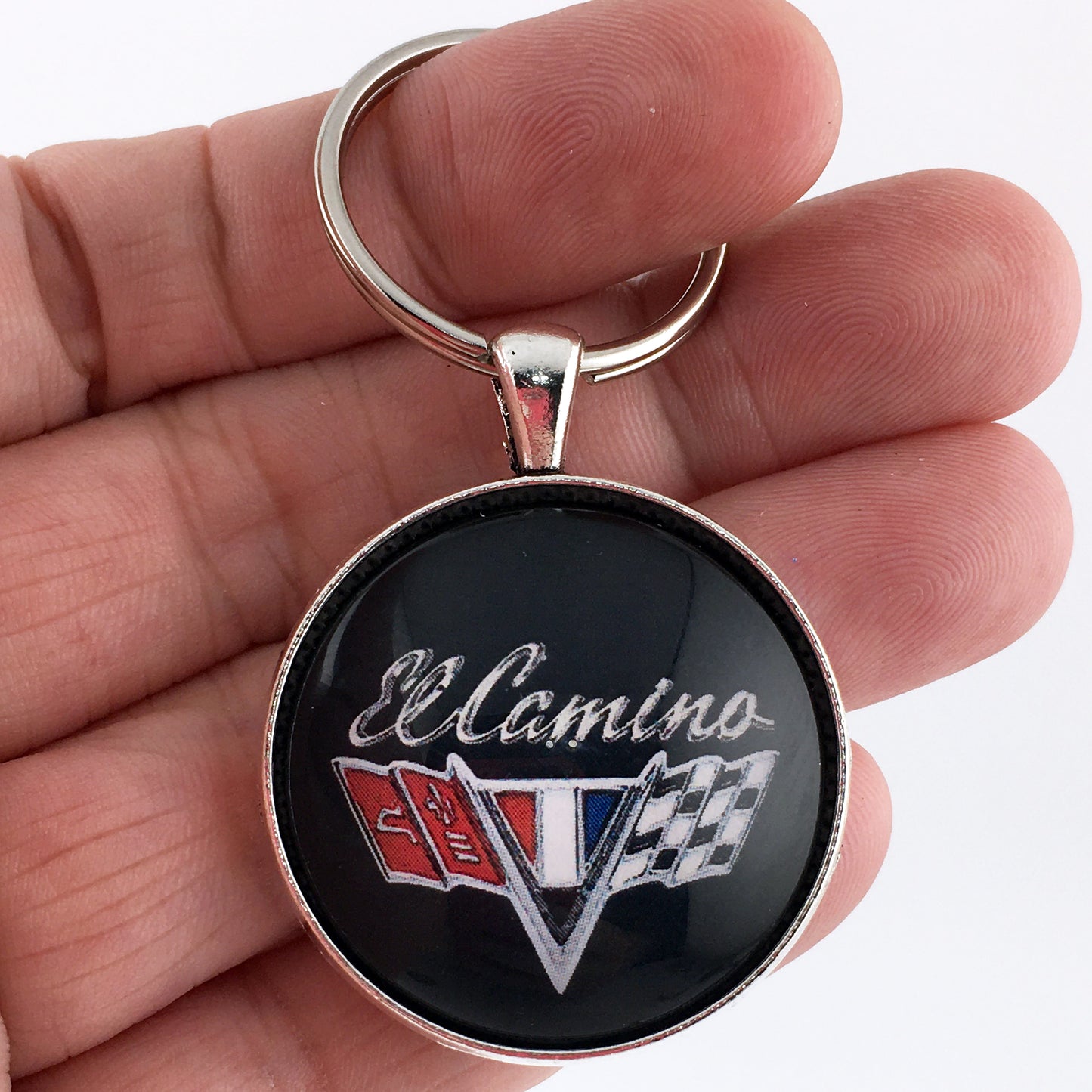 Vintage Chevrolet El Camino V Flags Chrome Emblem Badge Logo 1.2" Keychain
