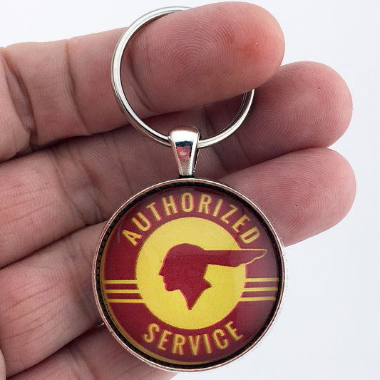 Vintage Pontiac Indian Authorized Service Sign Gold and Red 1.2" Diameter Keychain