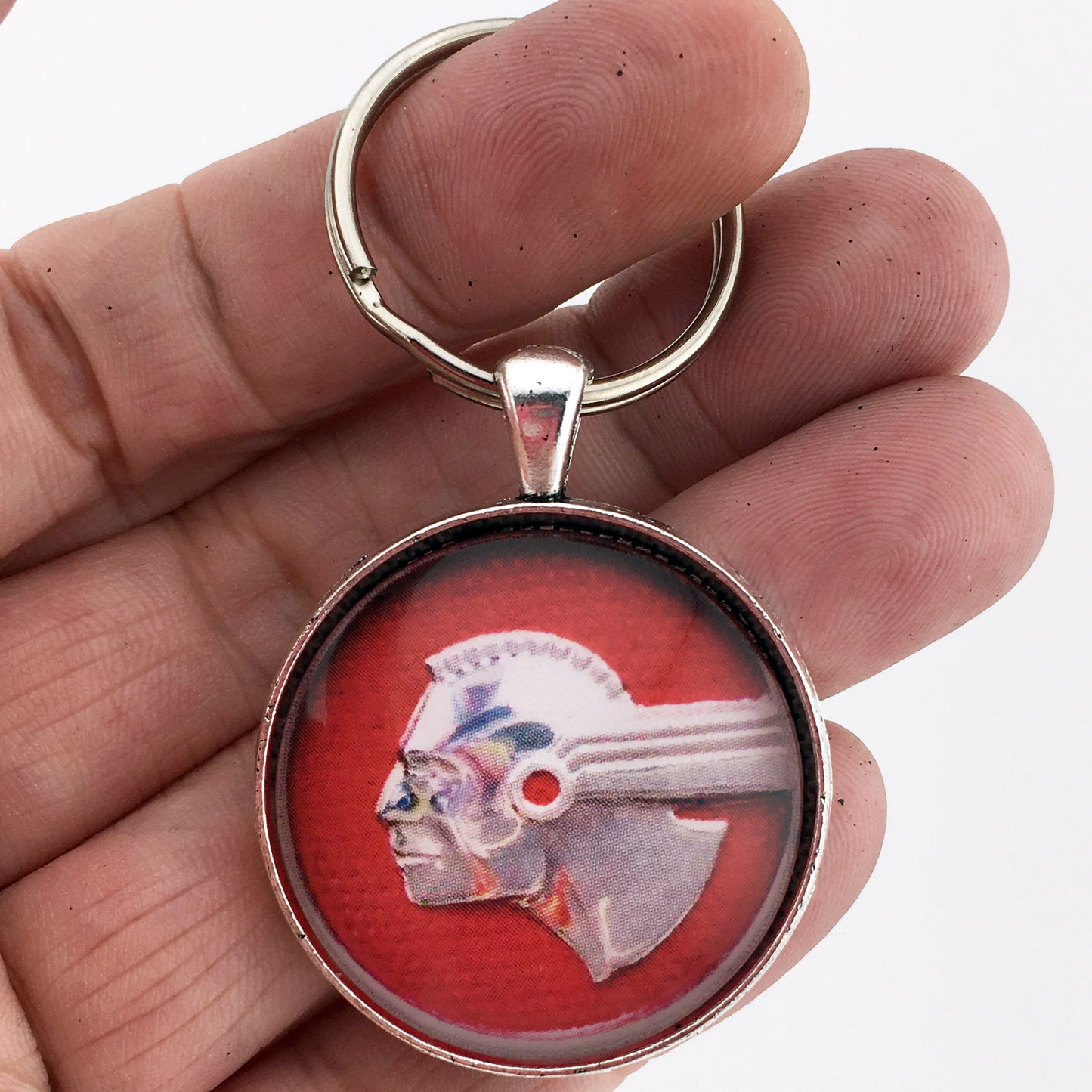 Vintage Pontiac Indian Left Facing Red Ear Emblem 1.2" Diameter Keychain