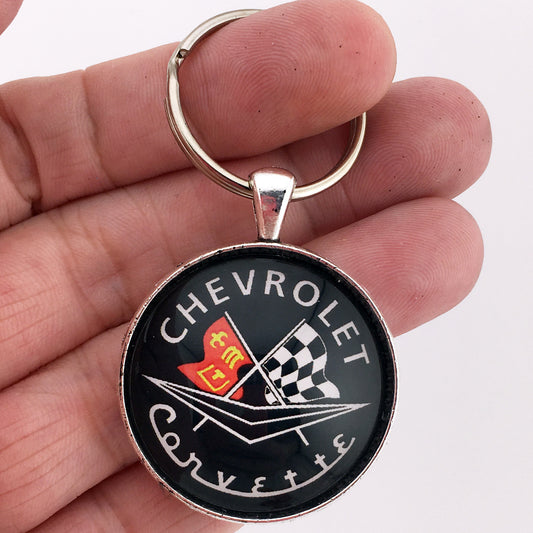 Vintage 1950's Chevrolet Corvette C1 Racing Flag Emblem Badge Logo 1.2" Keychain