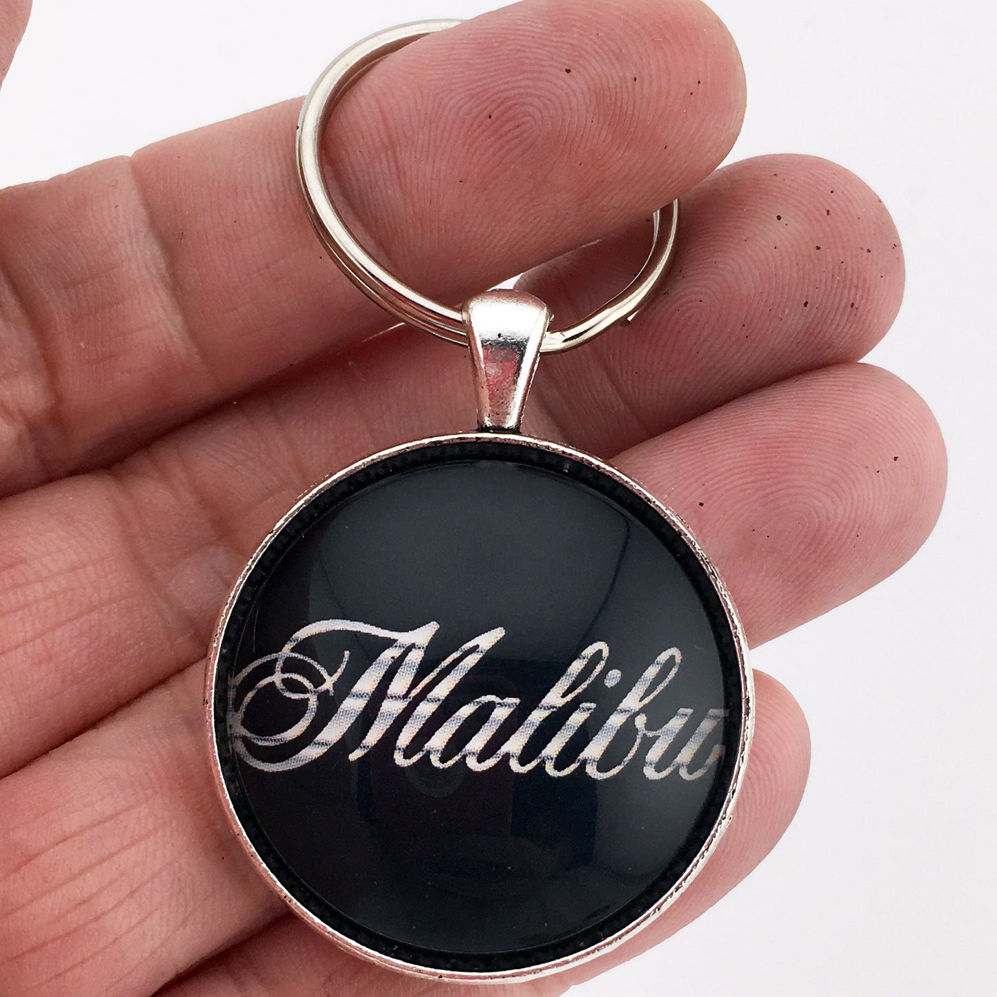 Vintage Malibu Chrome Badge Emblem 1.2" Diameter Keychain
