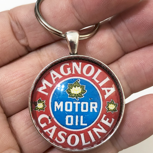 Vintage Magnolia Gasoline Motor Oil Sign 1.2" Keychain