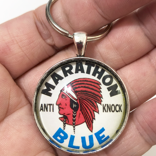Vintage Marathon Blue Gas Station Sign 1.2" Keychain