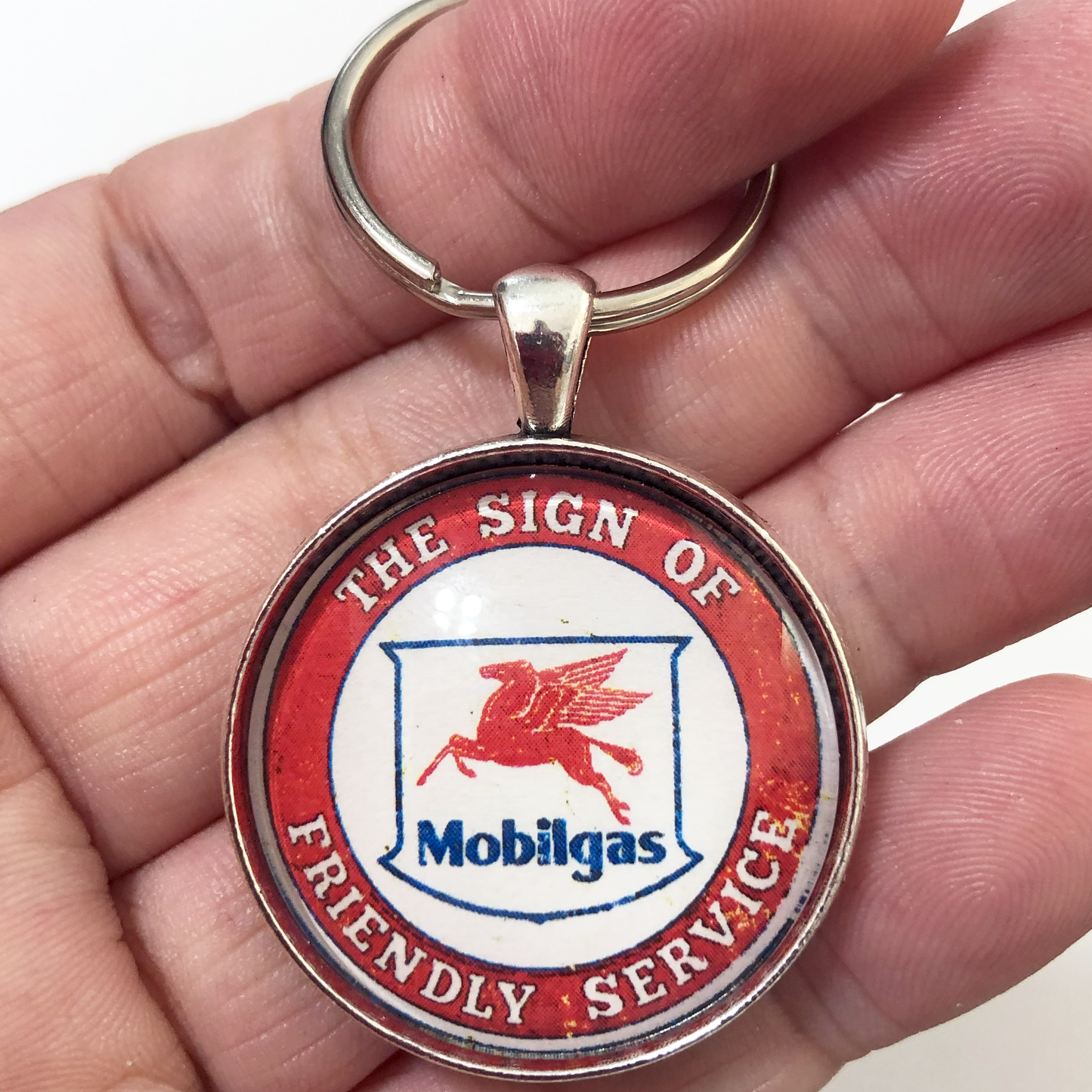 Vintage Mobilgas Friendly Service Pegasus Gas Station Sign 1.2" Keychain