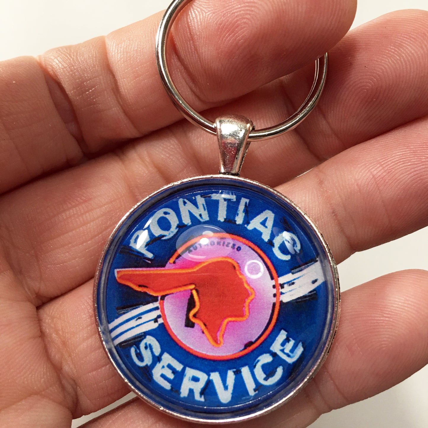 Vintage Neon Pontiac Indian Service Sign 1.2" Diameter Keychain