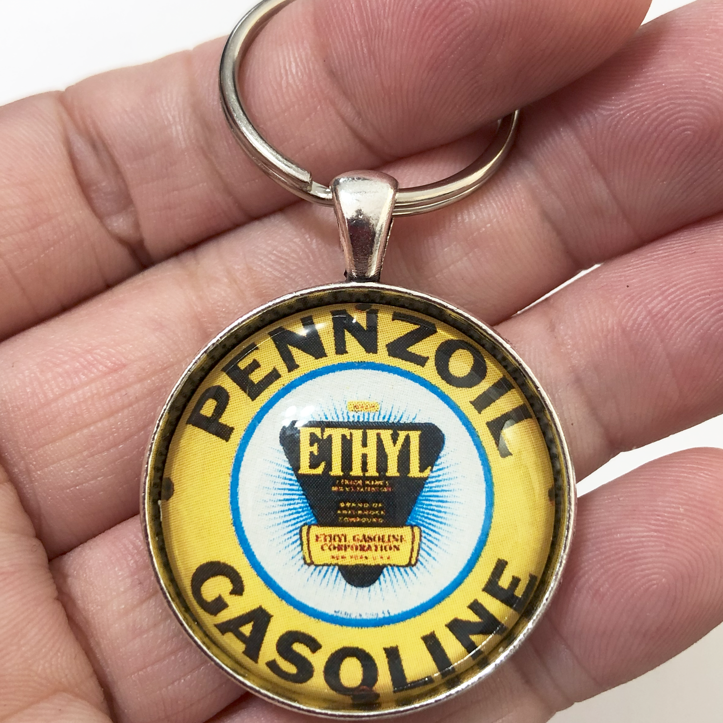 Vintage Pennzoil Ethyl Gasoline Sign 1.2" Keychain