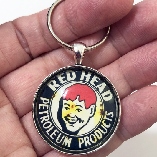 Vintage Red Head Petroleum Products Sign 1.2" Keychain