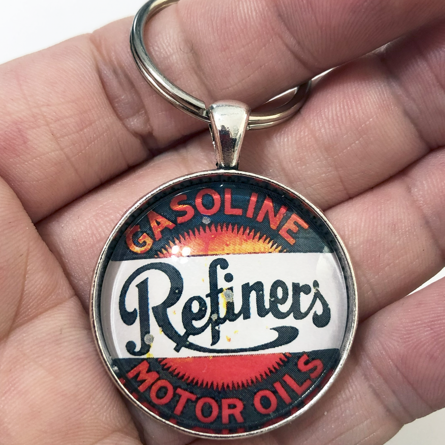 Vintage Refiner's Gasoline motor Oils Sign 1.2" Keychain