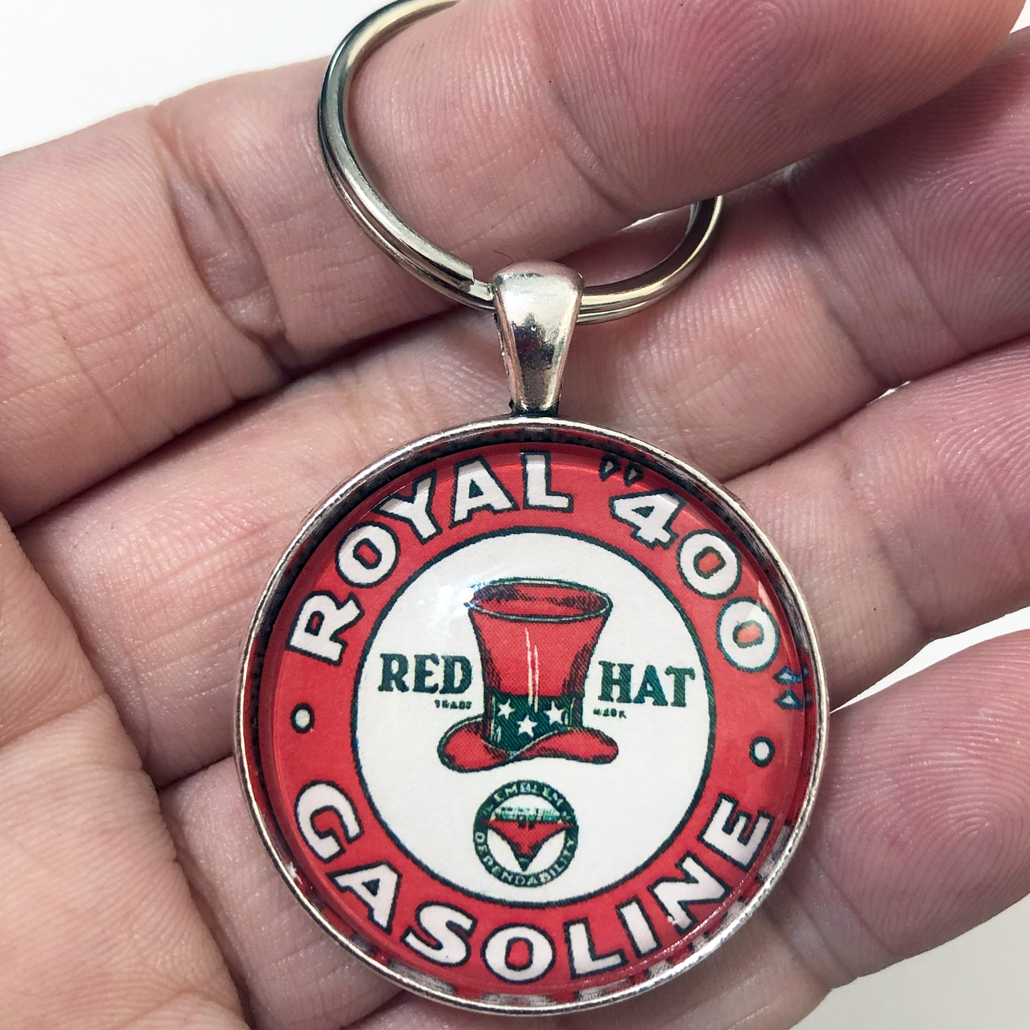 Vintage Red Hat Royal 400 Gasoline Sign 1.2" Keychain