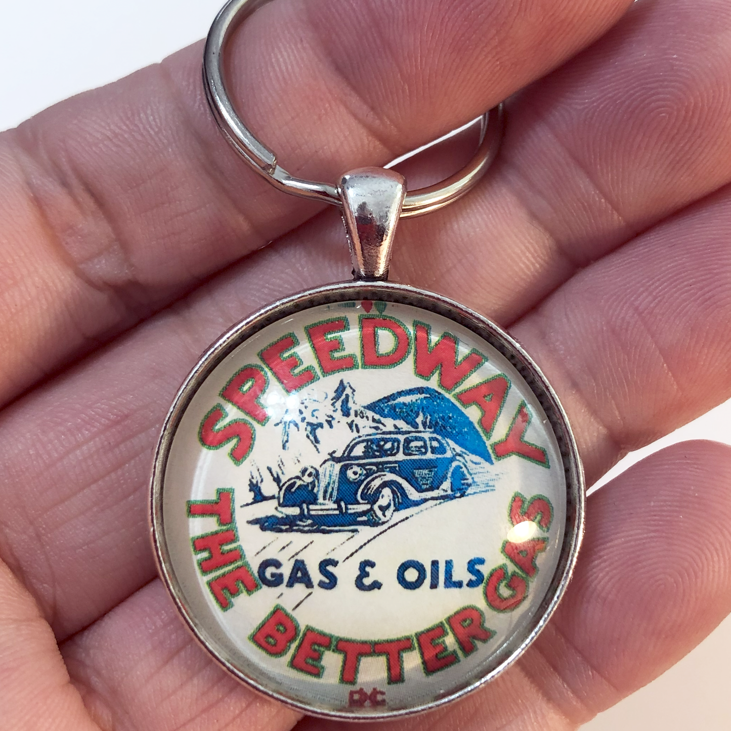 Vintage Speedway Gas and Oils Sign 1.2" Keychain