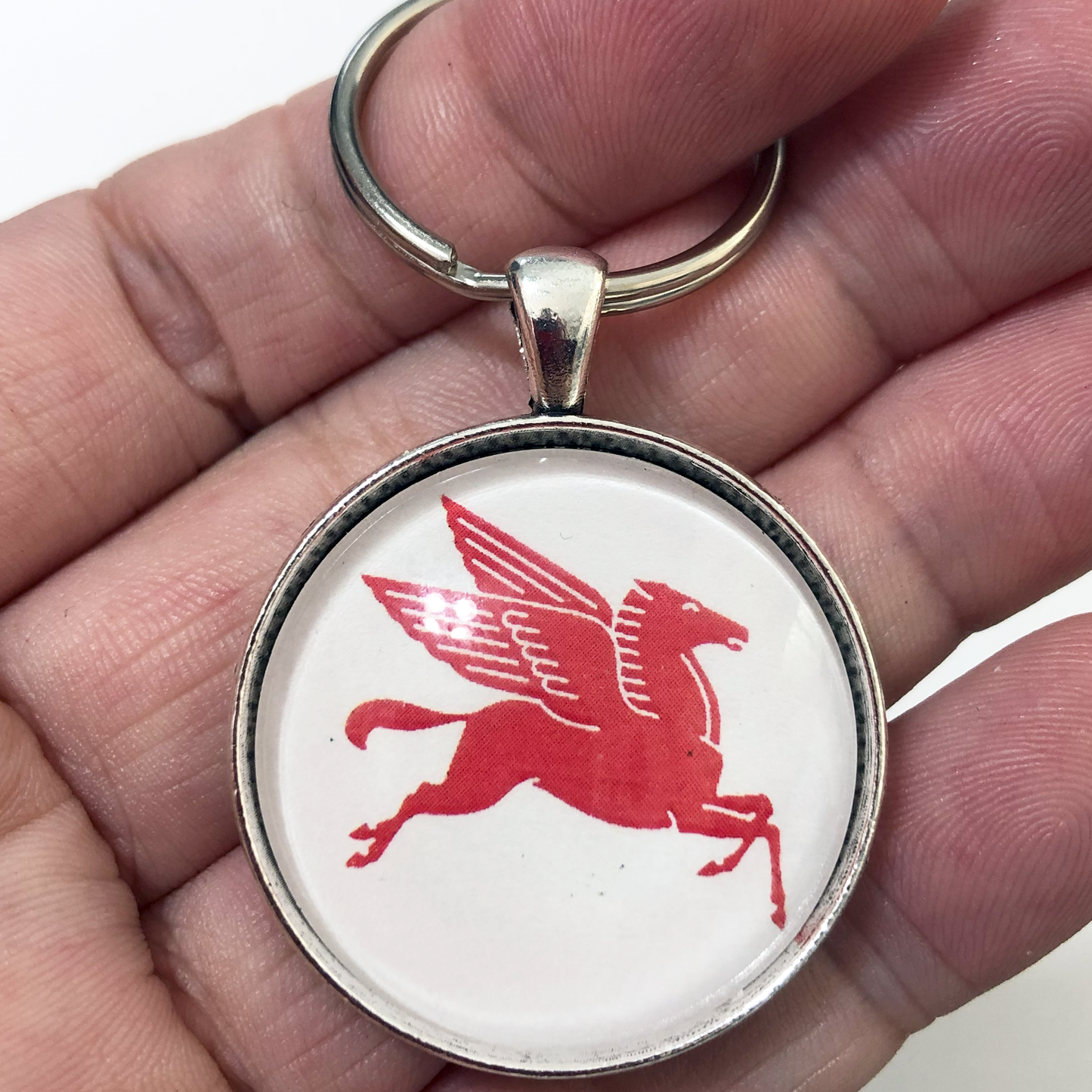 Vintage Mobil Pegasus Gas Station Sign 1.2" Keychain
