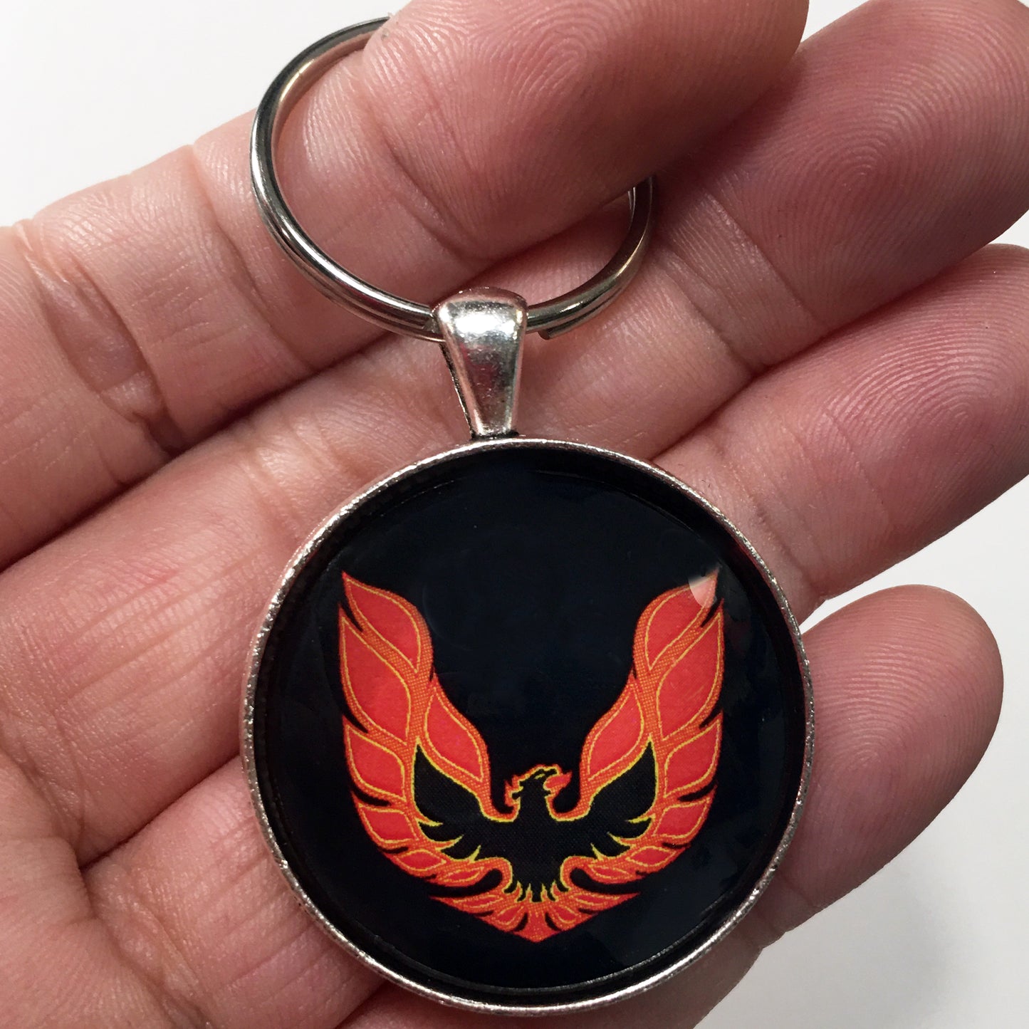 Vintage 2nd Gen Firebird Red and Orange Hood Decal 1.2" Diameter Keychain