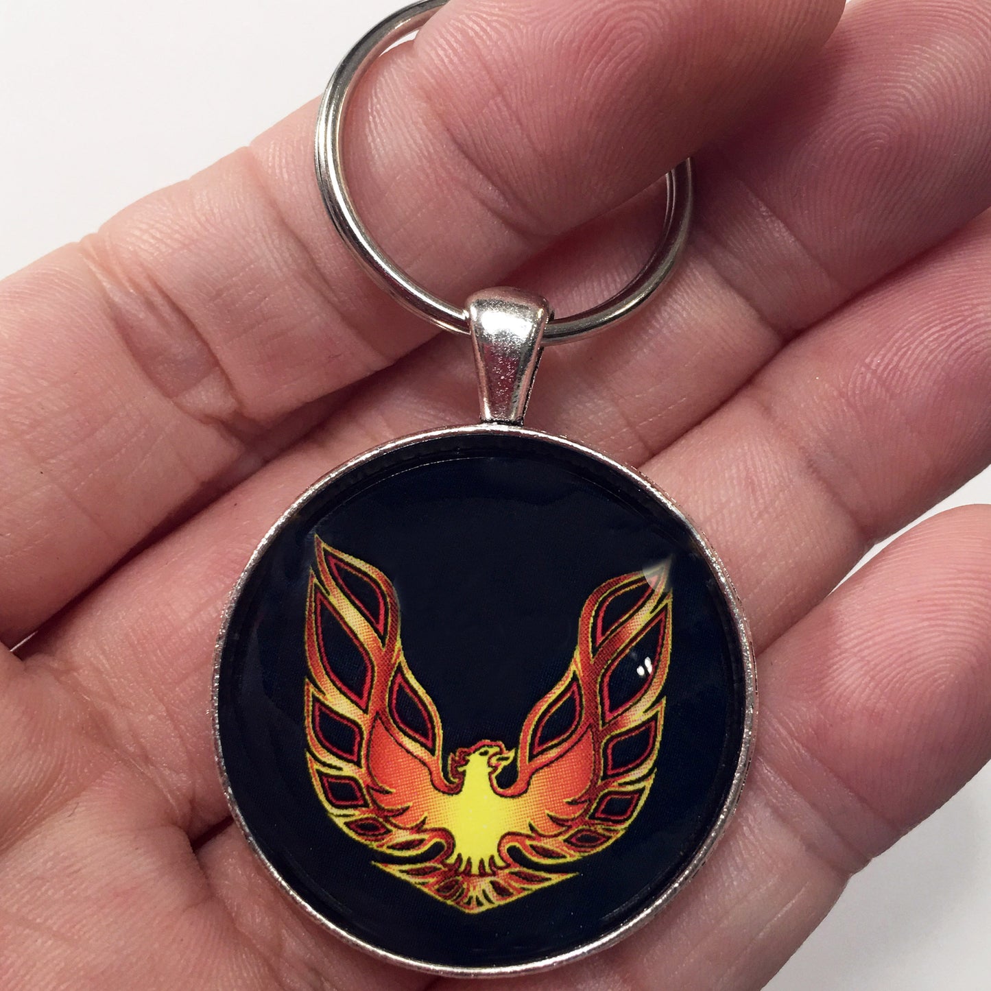 Vintage 2nd Gen Firebird Yellow and Bronze Hood Decal 1.2" Diameter Keychain