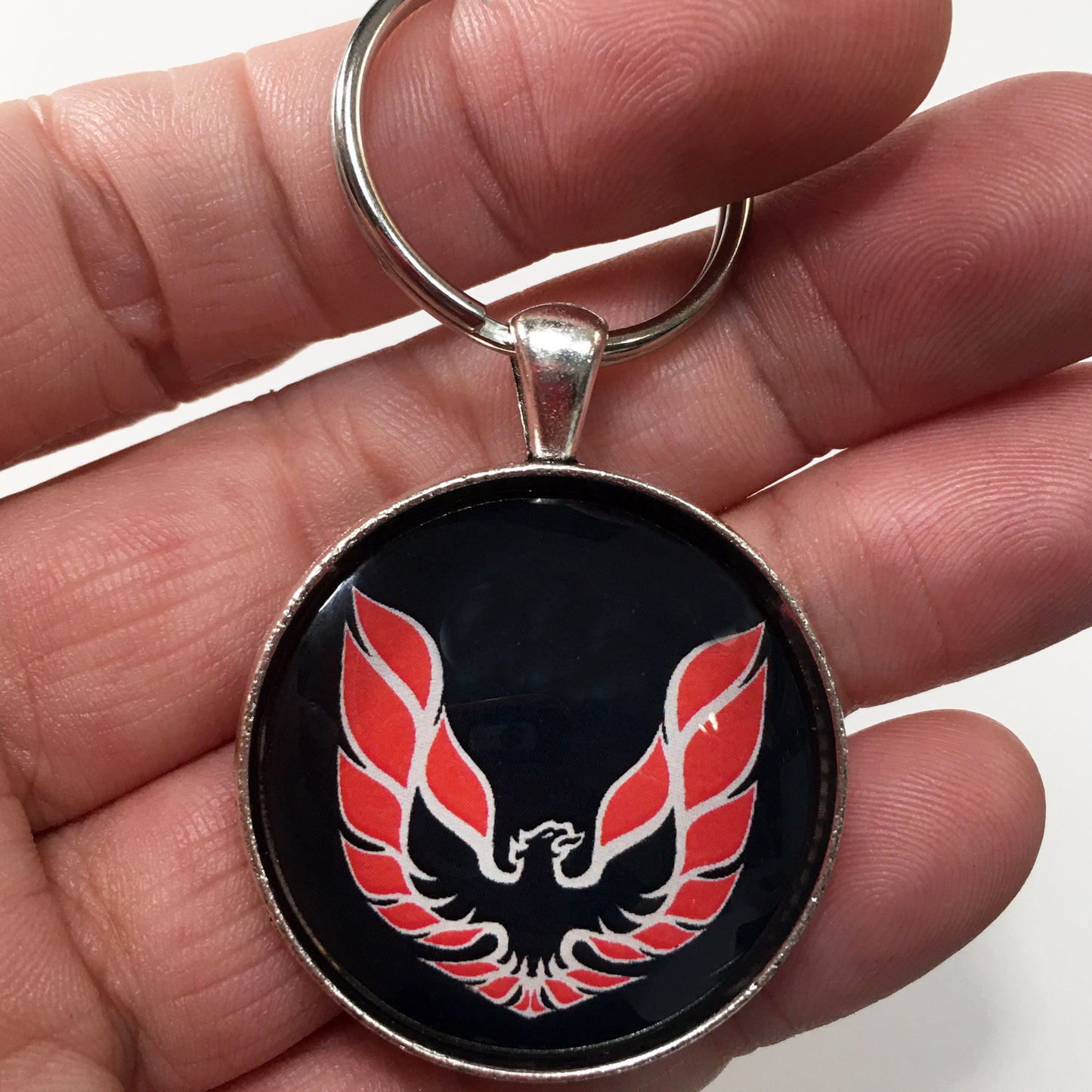 Vintage 2nd Gen Firebird Red and Silver Hood Decal 1.2" Diameter Keychain