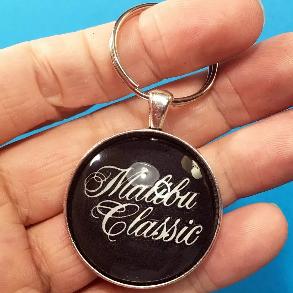 Vintage Malibu Classic Chrome Badge Emblem 1.2" Diameter Keychain