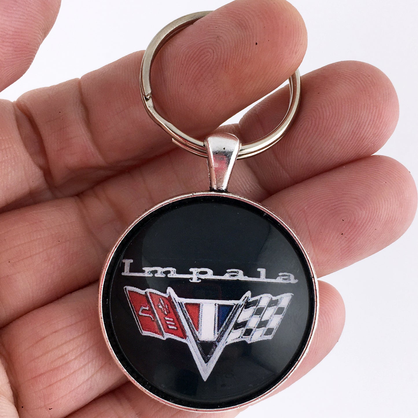 Vintage Chevy 1967 Impala Chrome Emblem Badge Ornament 1.2" Keychain