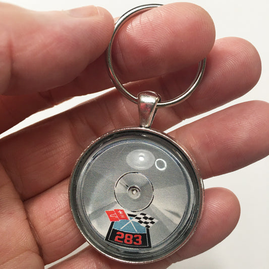 Chevy 283 Chrome Air Cleaner Decal 1.2" Diameter Keychain