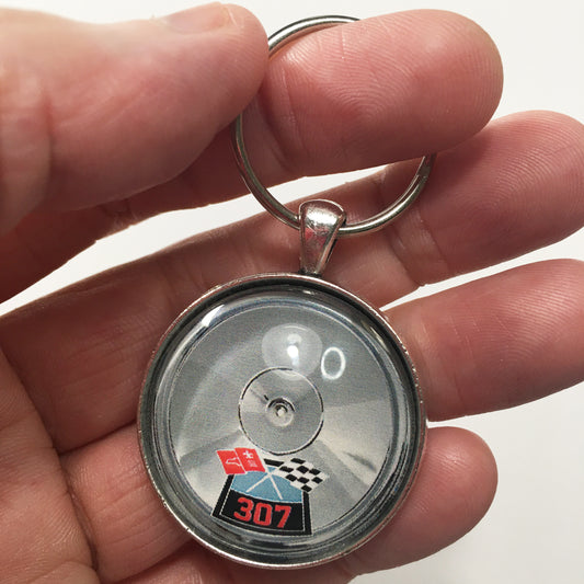 Chevy 350 Chrome Air Cleaner Decal 1.2" Diameter Keychain