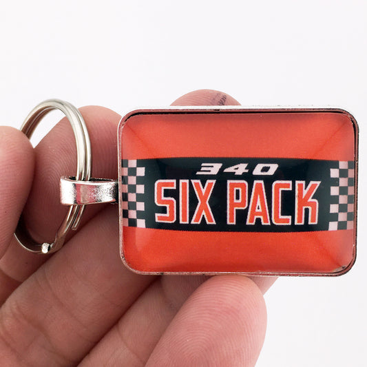 340 Six Pack Mopar Air Cleaner Decal 1" x 1.25" Diameter Keychain