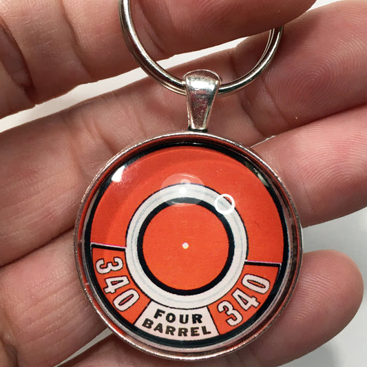 340 4 Barrel Mopar Air Cleaner Decal 1.2" Diameter Keychain