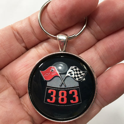 Chevy 383 Racing Flags Emblem 1.2" Diameter Keychain