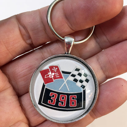 Chevy 396 Racing Flags Emblem 1.2" Diameter Keychain